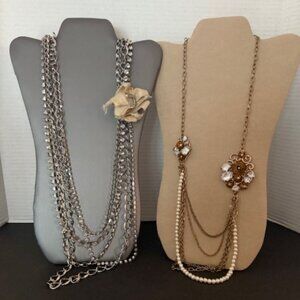 2 Multi Strand Layered Chain/ Bead Chunky Costume Jewelry Necklace Sets